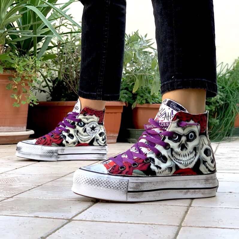 Converse All Star Personalizzate Converse Platform 3 Teschi Messicani