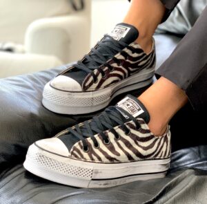 Converse All Star Personalizzate Platform Low Cavallino Zebrato & Sporcatura Vintage