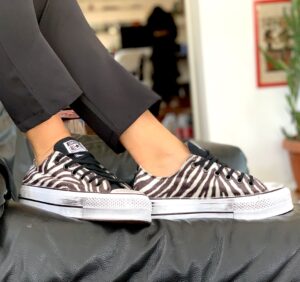 Converse All Star Personalizzate Platform Low Cavallino Zebrato & Sporcatura Vintage