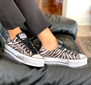 Converse All Star Personalizzate Platform Low Cavallino Zebrato & Sporcatura Vintage