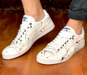 Diadora Personalizzate Game Leather Waxer Low Sporcatura Arancio Fluo, Blu & Nero