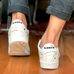 Diadora Personalizzate Game Leather Waxer Low Sporcatura Arancio Fluo, Blu & Nero