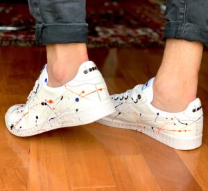 Diadora Personalizzate Game Leather Waxer Low Sporcatura Arancio Fluo, Blu & Nero