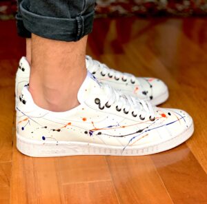 Diadora Personalizzate Game Leather Waxer Low Sporcatura Arancio Fluo, Blu & Nero