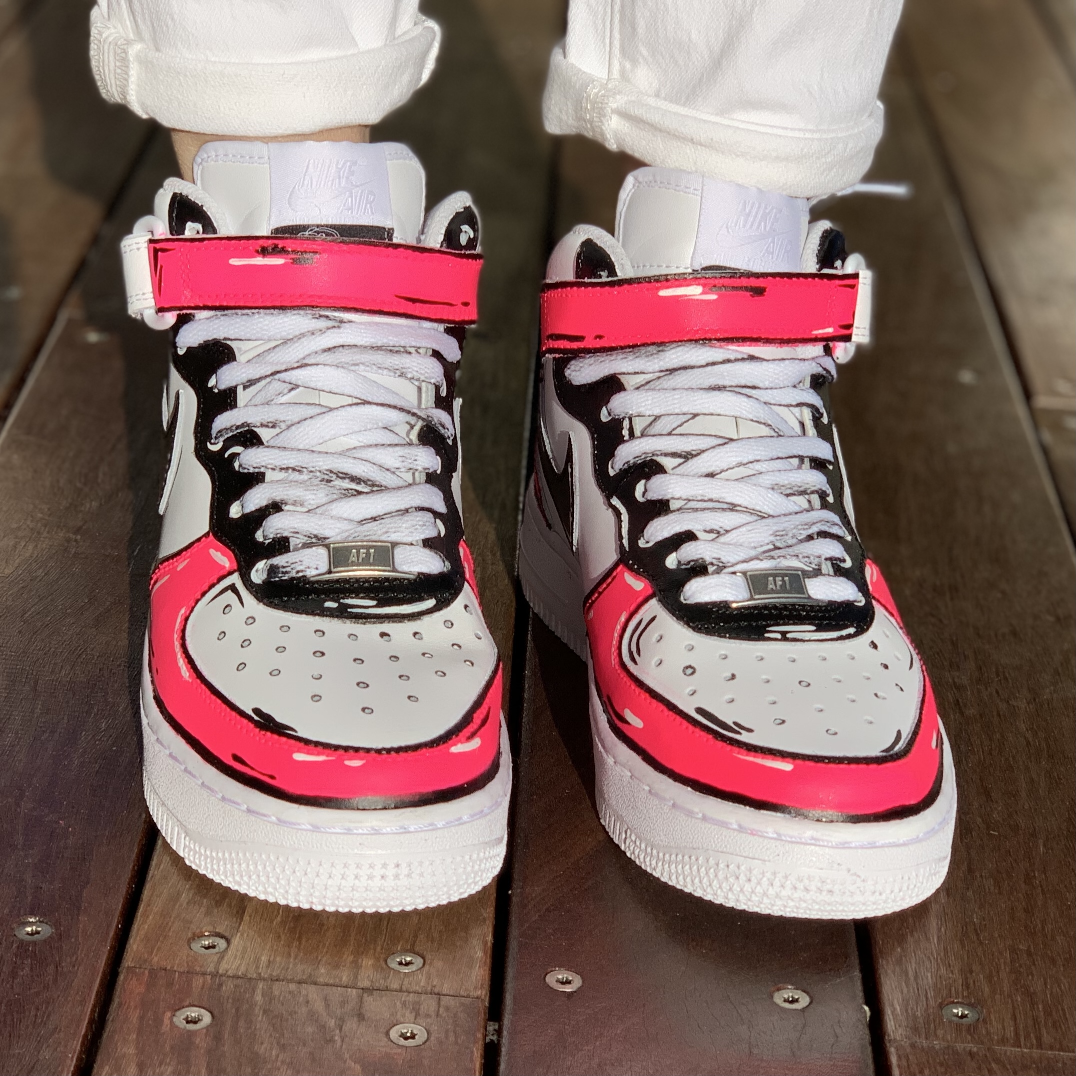 Nike Air Force One Custom MID Dipinte Rosso LLab Scarpe Personalizzate