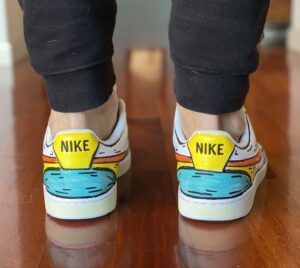 Nike Court Vision Custom Cartoon Dipinte A Mano Giallo, Arancio & Azzurro