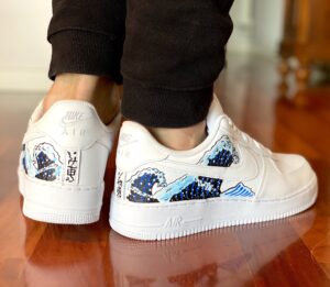 Nike Air Force One Custom Dipinte A Mano Onda Japan Blu