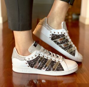 Adidas Stan Smith Personalizzate Glitter Pepe & Sale, Bande Specchio & Borchie