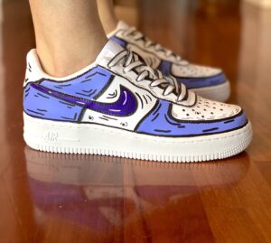 Nike Air Force One Custom Cartoon Dipinte A Mano Nero & Viola Nike Air Force One Custom Cartoon Dipinte A Mano Nero & Viola