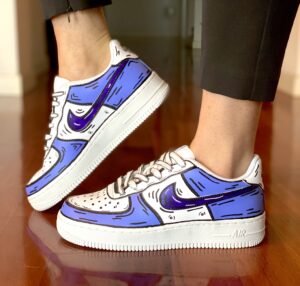 Nike Air Force One Custom Cartoon Dipinte A Mano Nero & Viola