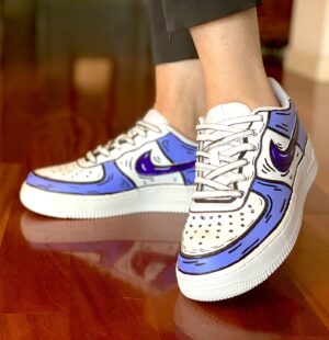 Nike Air Force One Custom Cartoon Dipinte A Mano Nero & Viola