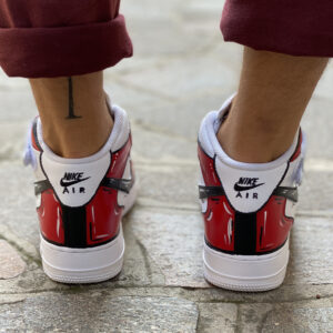 Nike Air Force One Custom MID Cartoon Dipinte A Mano Rosso e Nero