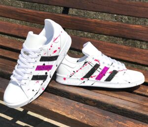 Adidas Stan Smith Personalizzate Glitter & Sporcatura Nero, Fuxia