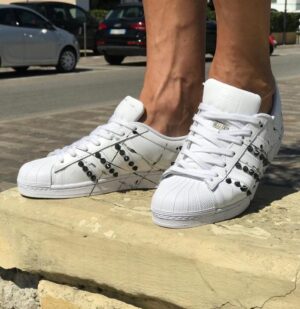 Adidas Superstar Personalizzate Borchie Nere, Sporcatura Nera & Argento