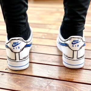 Nike Air Force One Custom Cartoon Dipinte A Mano Swoosh Blu