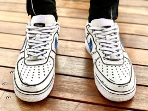 Nike Air Force One Custom Cartoon Dipinte A Mano Swoosh Blu