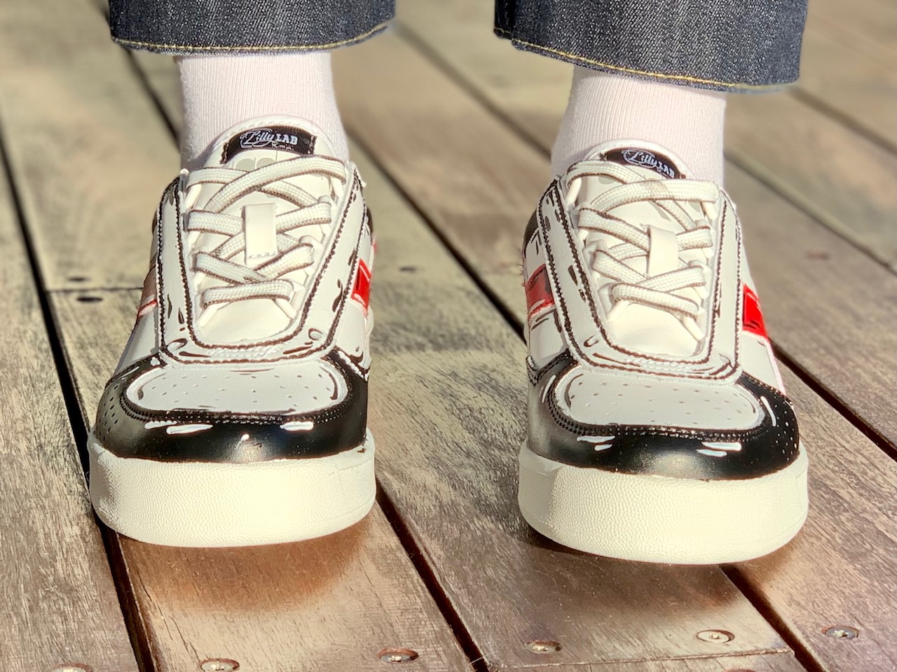 Diadora Personalizzate B Elite Cartoon Dipinte A Mano Rosso & Nero