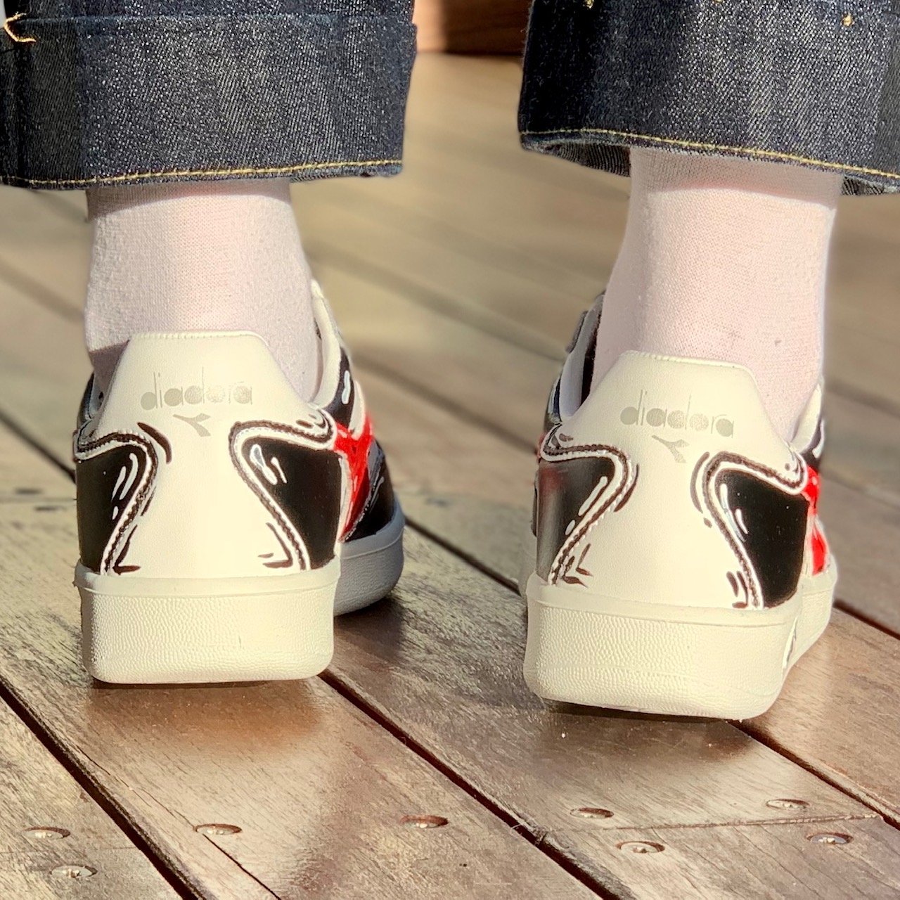 Diadora Personalizzate B Elite Cartoon Dipinte A Mano Rosso & Nero