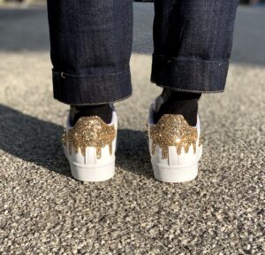 Adidas Superstar Personalizzate Glitter Oro, Bande & Borchie Dorate