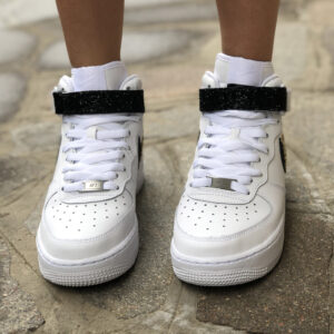 Nike Air Force One Custom MID Doppio Swoosh Glitter Nero & Oro