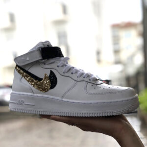 Nike Air Force One Custom MID Doppio Swoosh Glitter Nero & Oro