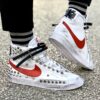 Nike Blazer Customized Borchie, Swoosh Rosso Dipinto A Mano & Sporcatura Vintage