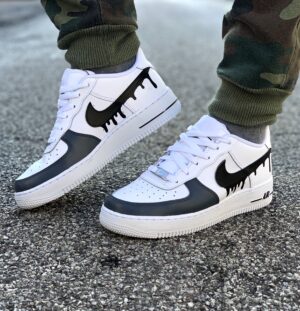 Nike Air Force One Custom Swoosh Effetto Goccia Nero & Anteriore Dipinto A Mano Grigio