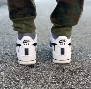 Nike Air Force One Custom Swoosh Effetto Goccia Nero & Anteriore Dipinto A Mano Grigio