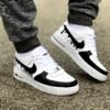 Nike Air Force One Custom Swoosh Effetto Goccia & Anteriore Dipinto A Mano Nero