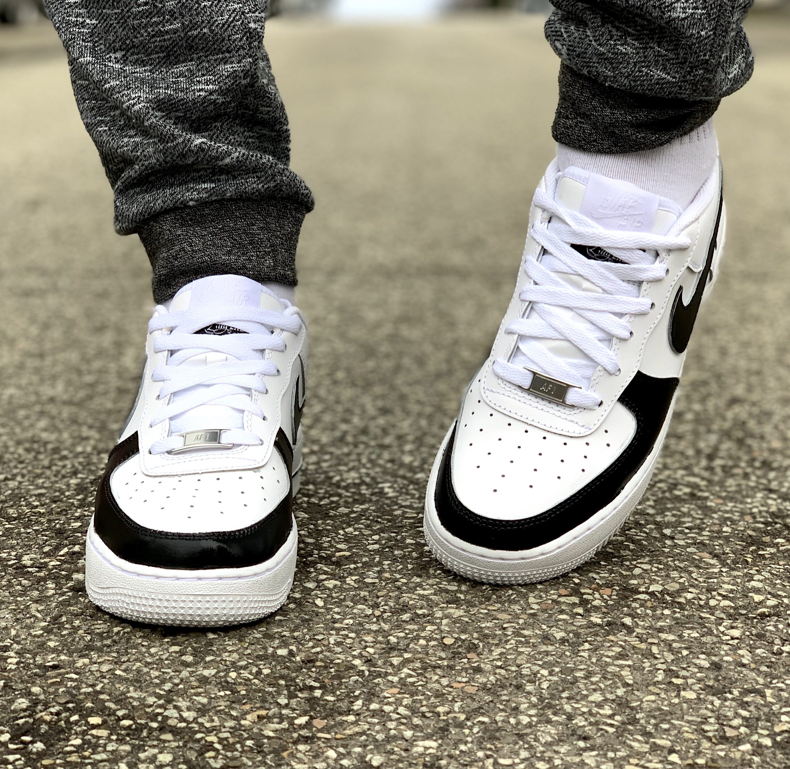 Nike Air Force One Custom Swoosh Effetto Goccia & Anteriore Dipinto A Mano Nero