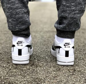 Nike Air Force One Custom Swoosh Effetto Goccia & Anteriore Dipinto A Mano Nero