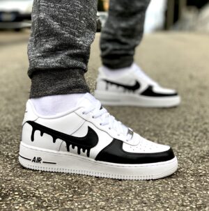 Nike Air Force One Custom Swoosh Effetto Goccia & Anteriore Dipinto A Mano Nero