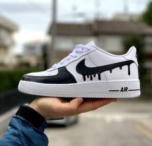 Nike Air Force One Custom Swoosh Effetto Goccia & Anteriore Dipinto A Mano Nero