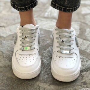Nike Air Force One Custom Swoosh e Lacci Glitter Argento Shine