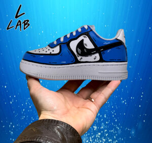Nike Air Force One Custom Kids Cartoon Dipinte A Mano Blu & Nero