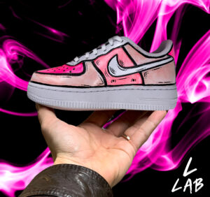 Nike Air Force One Custom Kids Cartoon Dipinte A Mano Rosa & Fucsia
