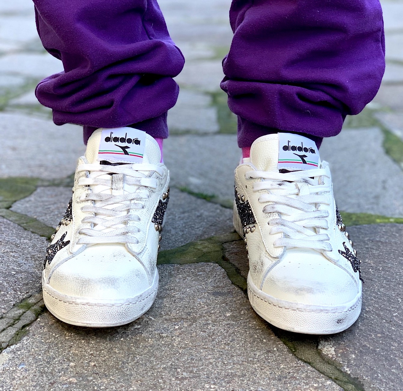 Diadora Personalizzate Game Leather Logo Glitter Pepe & Sale Con Borchie