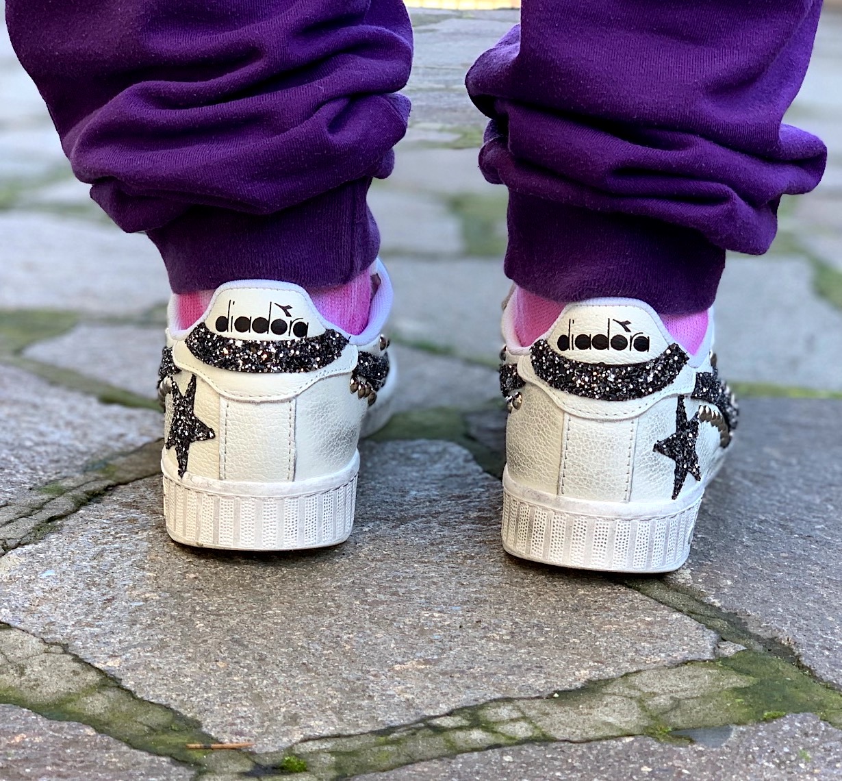 Diadora Personalizzate Game Leather Logo Glitter Pepe & Sale Con Borchie