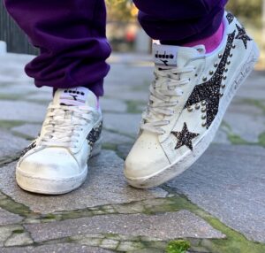 Diadora Personalizzate Game Leather Logo Glitter Pepe & Sale Con Borchie