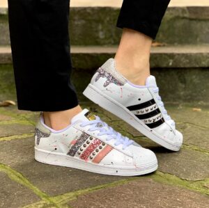 Adidas Superstar Personalizzate Glitter Rosa & Borchie "Tempesta"