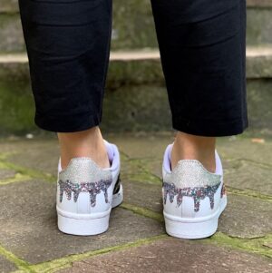 Adidas Superstar Personalizzate Glitter Rosa & Borchie
