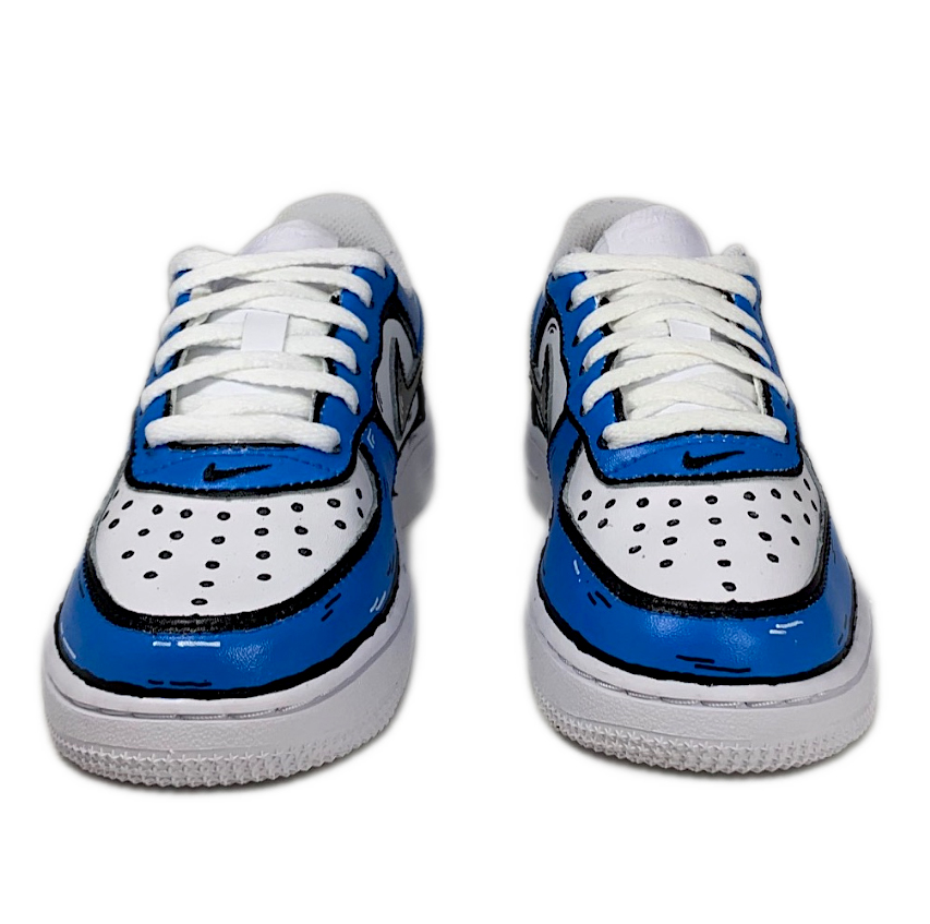 Nike Air Force One Custom Kids Cartoon Dipinte A Mano Blu & Nero