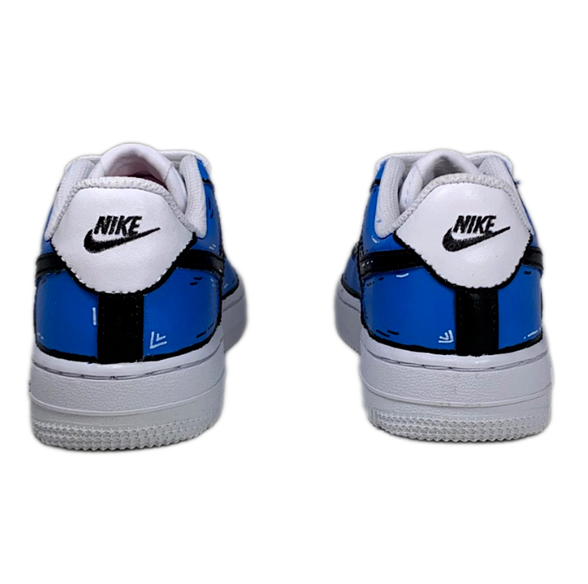 Nike Air Force One Custom Kids Cartoon Dipinte A Mano Blu & Nero