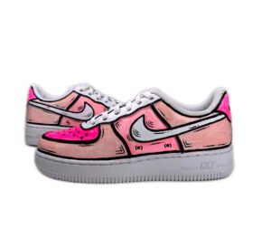 Nike Air Force One Custom Kids Cartoon Dipinte A Mano Rosa & Fucsia