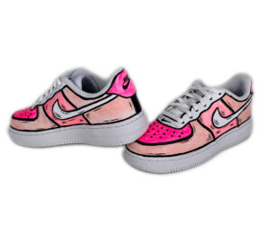 Nike Air Force One Custom Kids Cartoon Dipinte A Mano Rosa & Fucsia