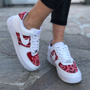 Nike Air Force One Custom Bandana Rossa LLAB Scarpe Personalizzate