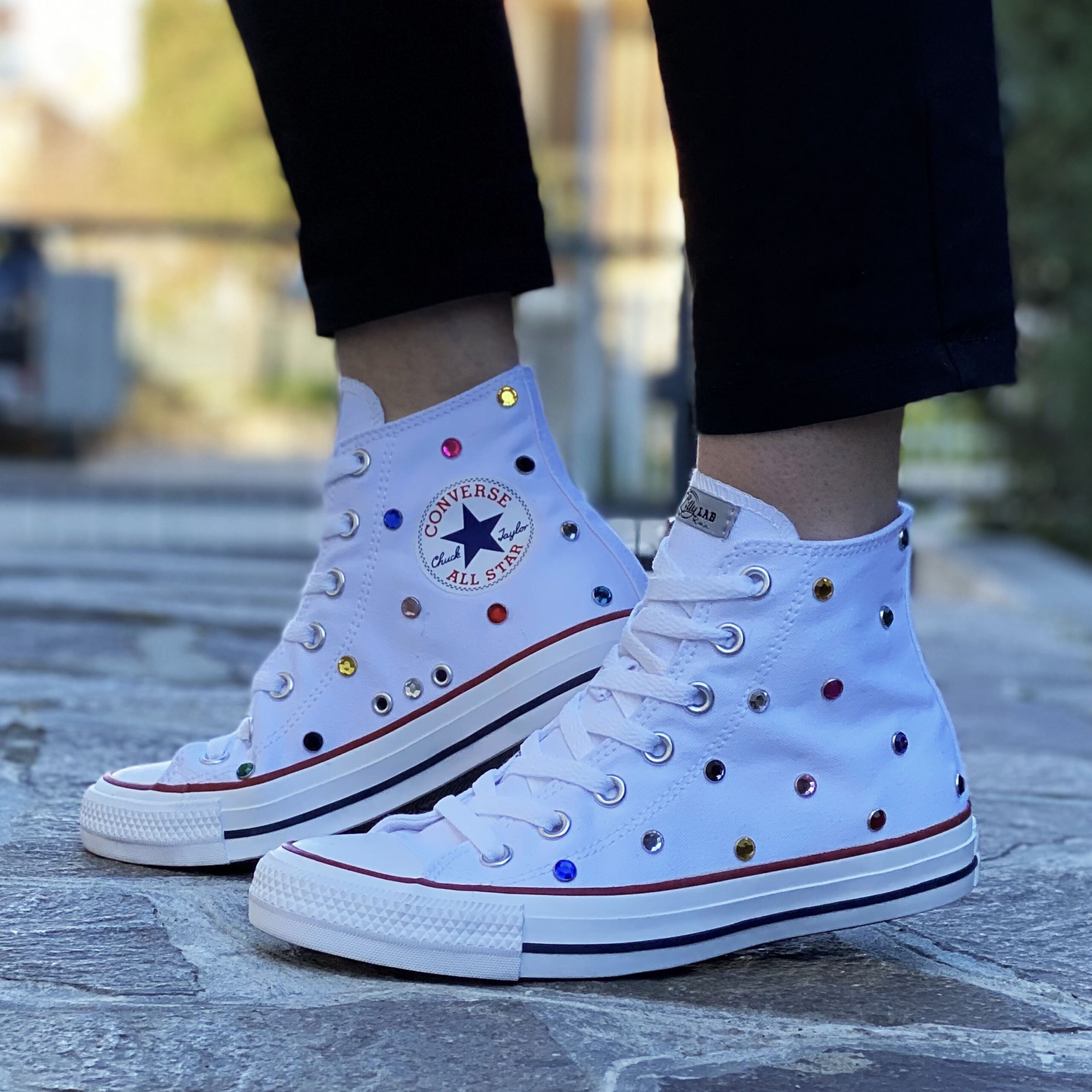 en caso es inutil Boquilla Converse Personalizzate Borchie Multicolor - LLab scarpe personalizzate