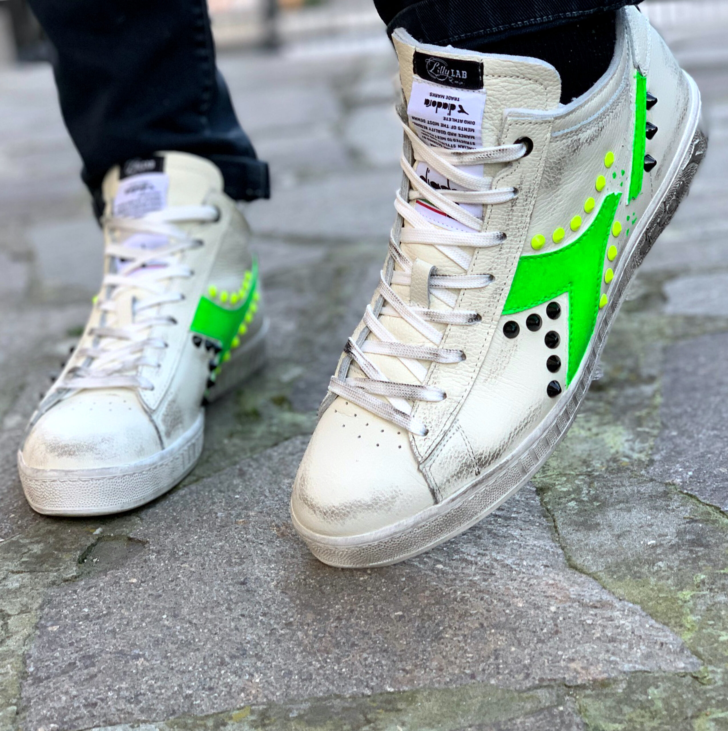 Diadora Custom Game L Logo Verde Fluo LLab scarpe personalizzate