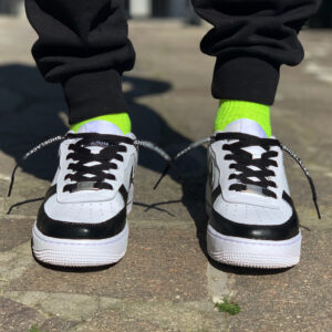 Nike Air Force One Custom Swoosh Effetto Goccia, Lacci & Anteriore Dipinto A Mano Nero