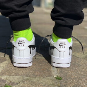 Nike Air Force One Custom Swoosh Effetto Goccia, Lacci & Anteriore Dipinto A Mano Nero